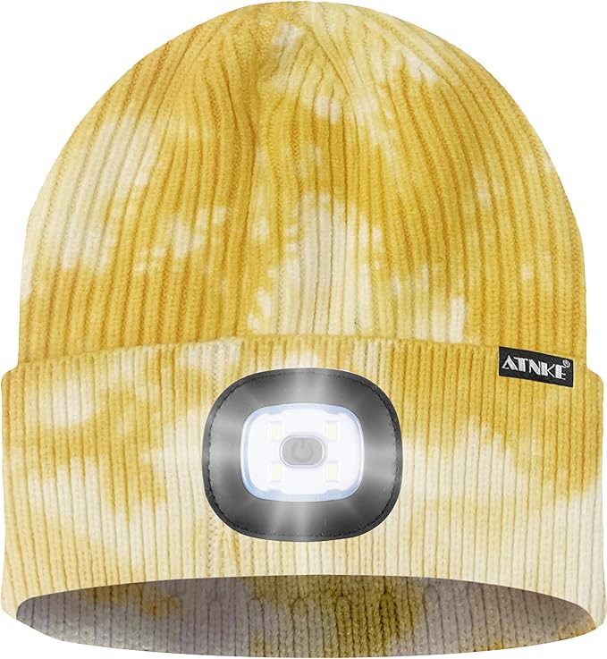 ATNKE LED Lighted Beanie Hat,USB Rechargeable 4 LED Running Headlamp Bright Cap with The Light Gifts for Men and Women