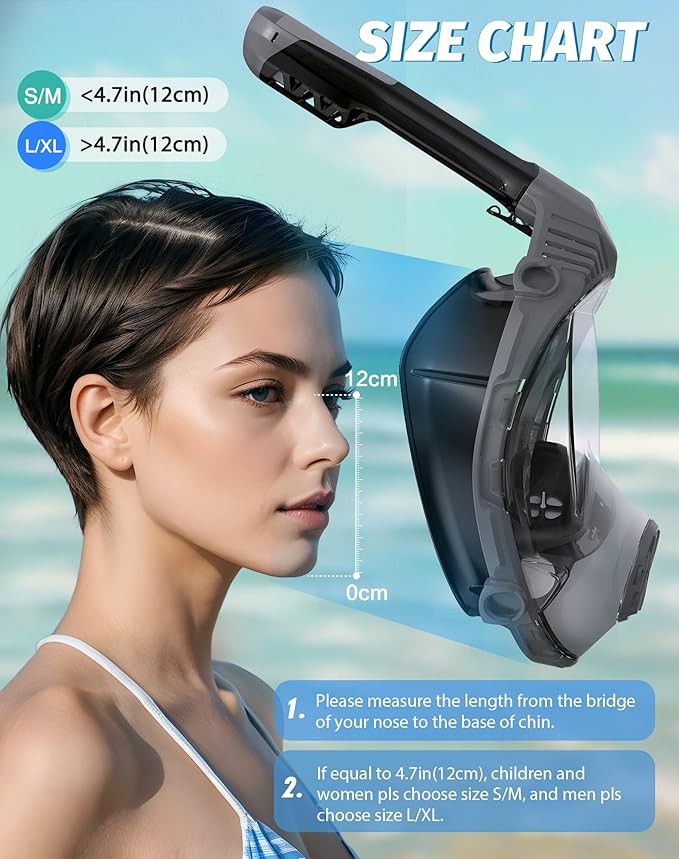 Full Face Snorkel Mask- Snorkeling Gear for Adults with Safe Dry Top Breathing System, Latest Foldable Panoramic View Snorkeling Mask for Men and Women, Anti Fog Anti Leak