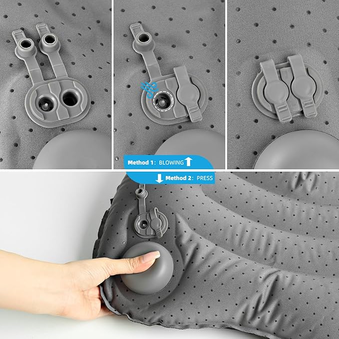 Camping Pillow with Built-in Pump - Inflatable Pillows - Travel Pillows for Backpacking & Airplane, Lumbar Support Blow Up & Press to Inflate Pillow, Compressible, Comfortable Pillow(Black w/Pump)