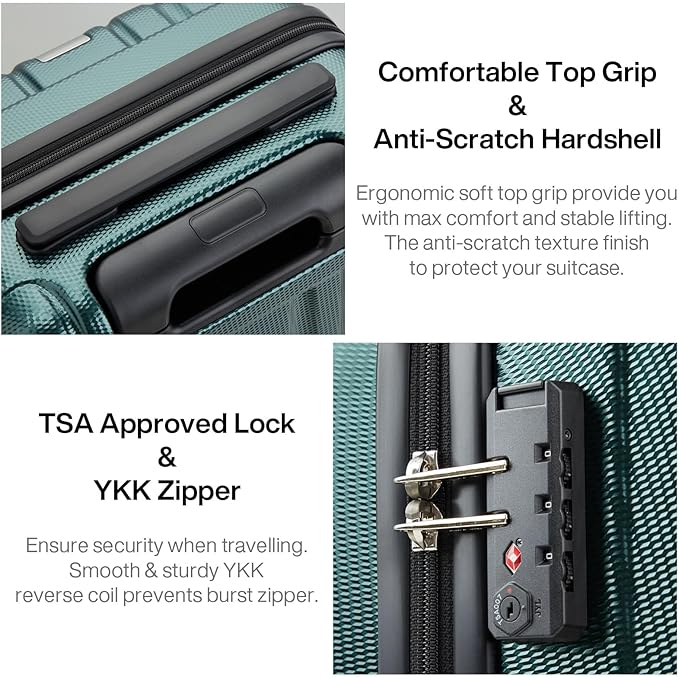 Hanke 14 Inch Underseat Carry On Luggage with Wheels Hard Shell Suitcases Lightweight Small Luggage for Weekender Mini Suitcase Carry On Bag Travel Luggage for Travel Rolling Suitcase.(Blackish Green)