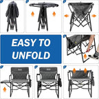 Oversized Directors Chairs Heavy Duty Folding Outdoor Chairs with Detachable Side Pocket and Adjustable Side Table for Outside,Lawn,Fishing, Folding Camping Chair up to 350Lbs Capacity (Grey)