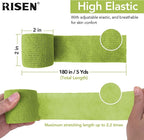 RISEN Cohesive Bandage 2” x 5 Yards, 6 Rolls, Self Adherent Wrap Medical Tape, Adhesive Flexible Breathable First Aid Gauze Ideal for Stretch Athletic