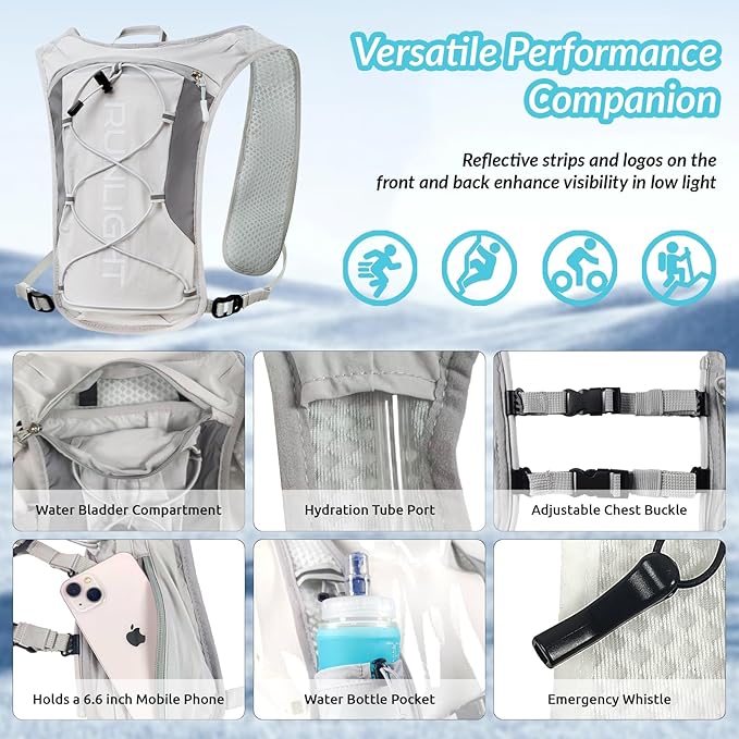 Running Vest for Women Men, Adjustable Hydration Backpack Breathable Reflective with 1.5L Water Bladder for Hiking, Trail, Running, Marathons, Cycling