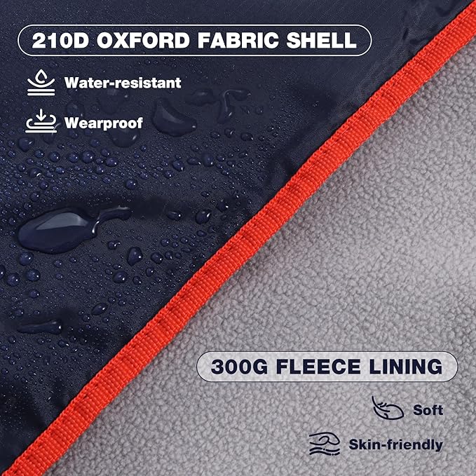 REDCAMP Large Waterproof Stadium Blanket with Hood for Cold Weather, Soft Warm Fleece Camping Blanket Windproof for Outdoor Sports, Dark Blue/Grey