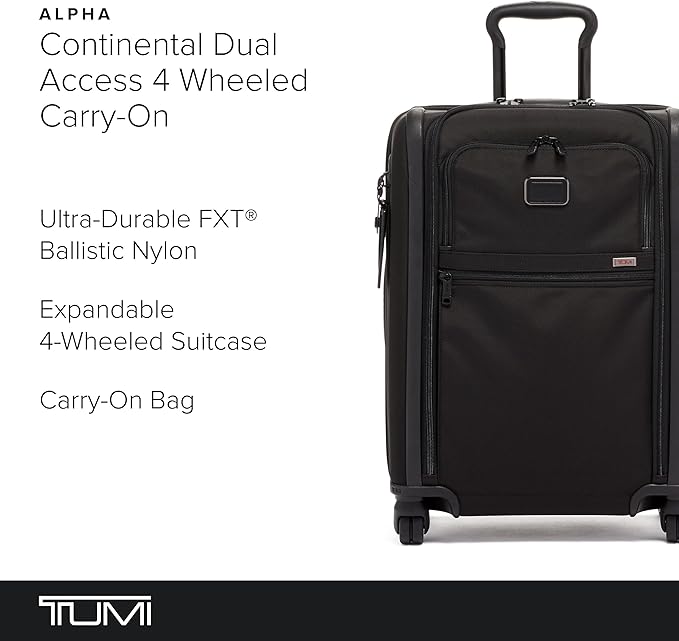 TUMI Alpha Continental Dual Access 4-Wheeled Carry-on Luggage - Rolling, Lightweight Suitcase - Secure Suitcase with Lock