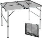 REDCAMP 36x24 Folding Grill Table for Outside, Lightweight Portable Metal Aluminum Outdoor Grill Table with Adjustable Height Legs, Great for Camping Picnic Cooking BBQ, Silver 3ft