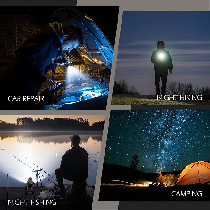 FORTO Compact Rechargeable Spotlight with Adjustable Focus, Handheld Spot Light with Stand, 823m Range, 3 Light Modes and LED Spot Lights Outdoor for Boating Hunting Camping Hiking