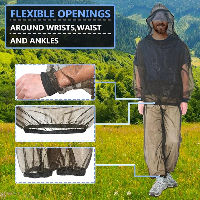Mosquito Suit - Net Pants & Jacket with Hood - Mesh Bug Suit for Outdoor Protection from Flies, Gnats, No-See-Ums & Midges - Mosquito Clothing for Men & Women with Carrybag, XL Size