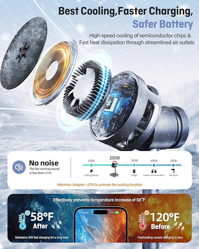 2026 New Magnetic Wireless Charger Stand with TEC Active Cooling, 15W Qi2-Certified 3 in 1 Charging Station for Apple Charger Stand, Wireless Charger for iPhone17/16/15/14/13/12, Apple Watch, AirPods