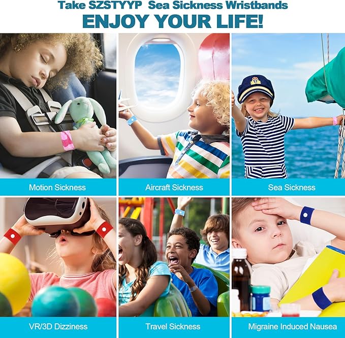 Motion Sickness Bands for Kids Cruise Travel Essentials Anti-Nausea Acupressure Wristband for Car Sea Sickness Wristbands for Kids-2 Pairs Camo Blue&Red