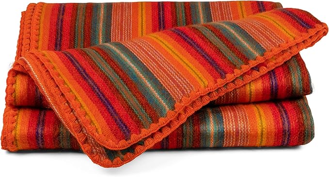 QISU Alpaca Wool Blanket Throw | Large, Beautiful, Warm, Variegated | 85 x 65 inches | Ultra-Soft, Hypoallergenic and Breathable | Non-Itchy or Scratchy Fabric (Orange Variegated)