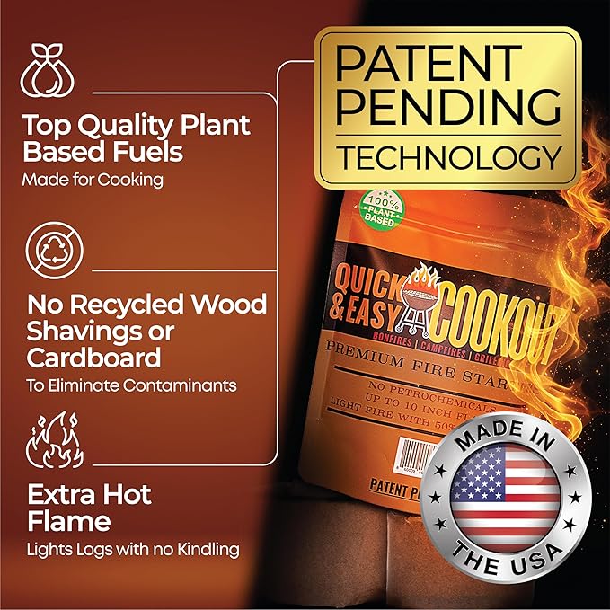 Get a Fully Lit Fire in Just 6-8 Minutes with No Kindling! Lights Wet/Frozen Wood | Plant-Based Fuels Only, Ideal for Cooking. One Starter Per Fire/BBQ. for Campfires, Fire Pit, Grilling, Bonfires