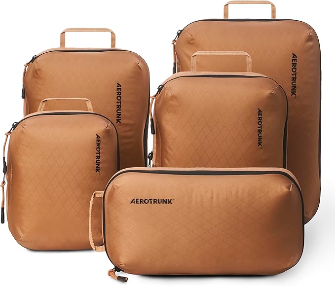 Ultralight Compression Packing Cubes - Lightweight Travel Organizers for Suitcases and Luggage (6-Pack, Mocha)