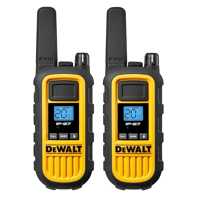 DEWALT DXFRS800 FRS Walkie Talkies Long Range 2 Way Radio, 2 Watt, Waterproof & Rechargeable, 2 Pack