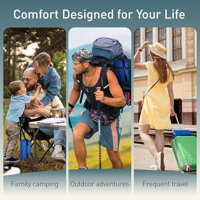 Travel & Camping Cooling Memory Foam Pillow for Backpacking &Airplanes &Beach, Medium Firm Small Camp Bed Pillow for Car Sleeping,Toddler, Breathable Washable Cover, Neck Support Portable Compressible