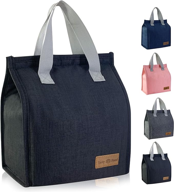 Mziart Minimalist Lunch Bag, Reusable Insulated Lunch Box for Women Men Leakproof Simple Bento Tote Adults Cooler Bag for Work Office Picnic or Travel (Black)