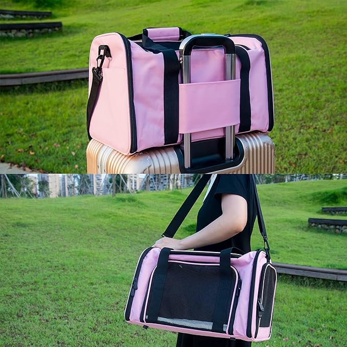 Soft Sided Carrier for Small Medium Cats Dogs,Removable Pad Collapsible Travel Pet Carrier Large Pink