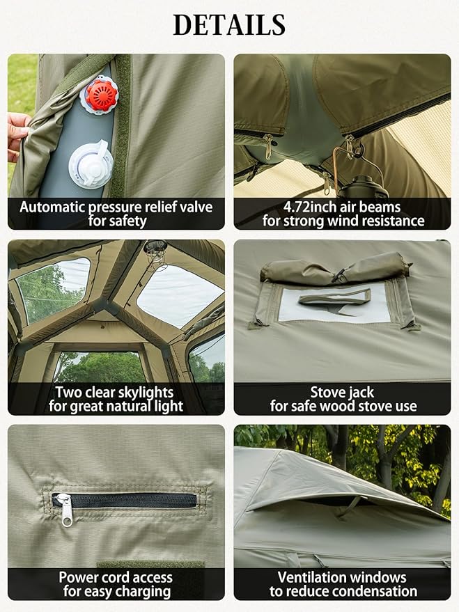 MC TOMOUNT 6/8/10 Person Large Family Camping Tent, Inflatable Tent for Camping with 2 Doors 4 Windows 2 Skylights, Double Layer Waterproof Glamping Blow Up Tent for Outdoor Camping Picnic Party