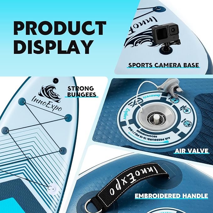 InnoExpo Inflatable Stand Up Paddle Boards with Premium Accessories, Wide Stable SUP Paddle Board Design, Non-Slip Comfort Deck for Youth & Adults