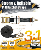 6 Pack 2" x 15ft Ratchet Straps Heavy Duty Tie Down Straps with J Hooks, 2000 LBS Working Load, 6000 LBS Break Strength Cargo Straps for Truck, Trailer, Motorcycle, Moving, Black
