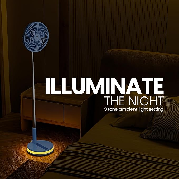 VENTY Portable Fan - Wireless Battery Operated Fan - 4 Speeds - LED Lighting - Carry Case & Remote Control - Cruise Travel - Outdoor Travel RV Power Bank With USB-C Port (Blue with Case)