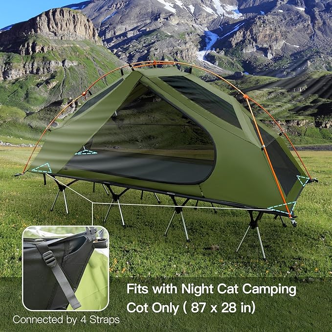 Night Cat Camping Cot Tent - Waterproof 1-Person Off-Ground Combo Cot Bed for Adults Portable Easy Set-up Tent