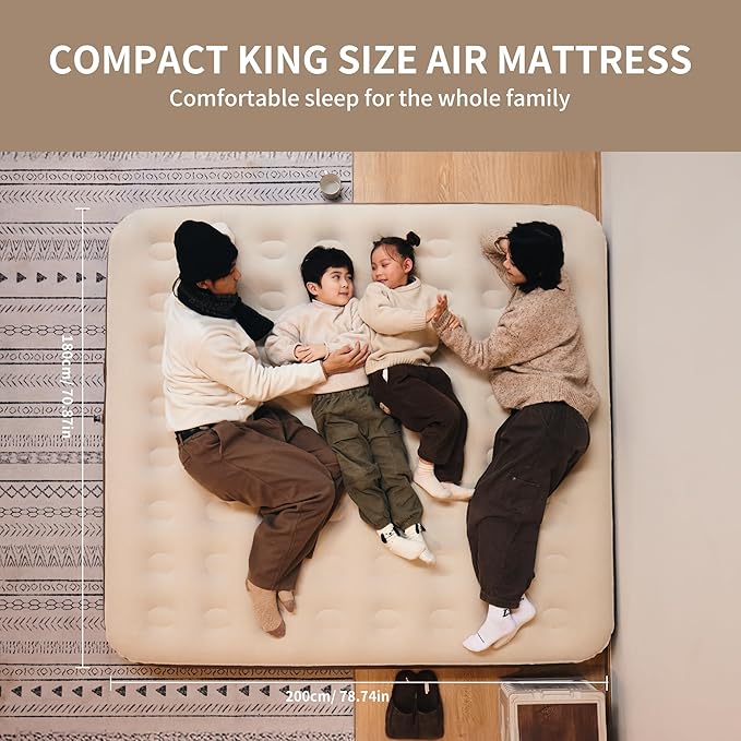 Naturehike Compact King Size Air Mattress with Electric Built-in Pump, 79 * 71in Extra Wide 2-min Quick Inflatable Mattresses for Home, Camping, Guests, Travel, Morning View Series
