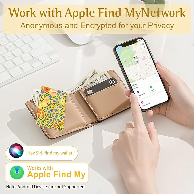 Wallet Tracker Card (iOS Only), Rechargeable Bluetooth Smart Tracking for Apple Find My Compatible Anti Tracker for Men Women Slim Item Locator for Purse Passport Key Luggage Tag (1Pcs/Orange FLR)