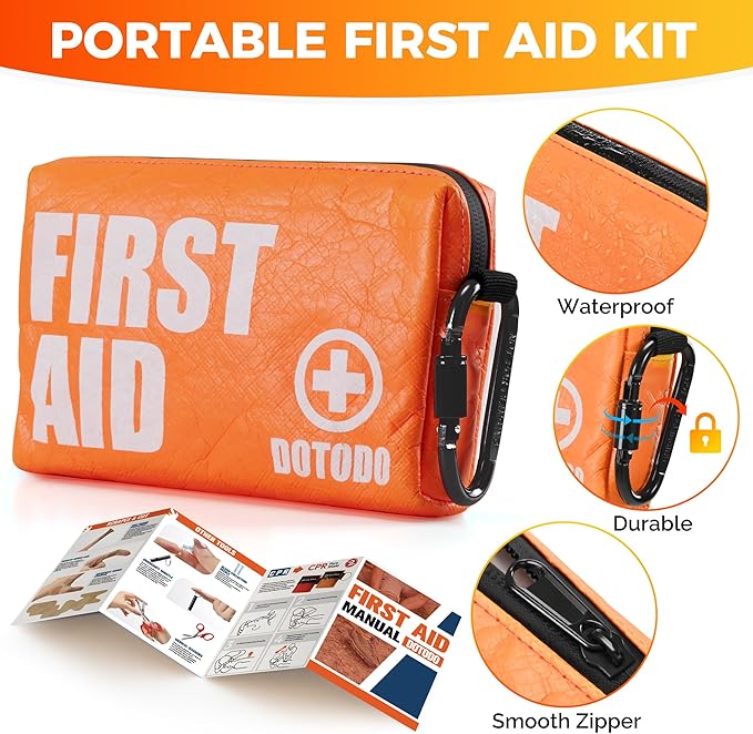 Emergency First Aid Kit Survival - Dotodo Car Medical Kit | Portable Emergency Kit for Trave, Home, Sports, Camping, Dorm, RV, Workplace (Orange, 125 PCS)