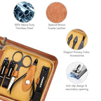 FAMILIFE Manicure Set, Professional Manicure Kit Nail Clipper Set Stainless Steel Pedicure Tools Kit with Leather Travel Case for Women Girl Men (Brown)