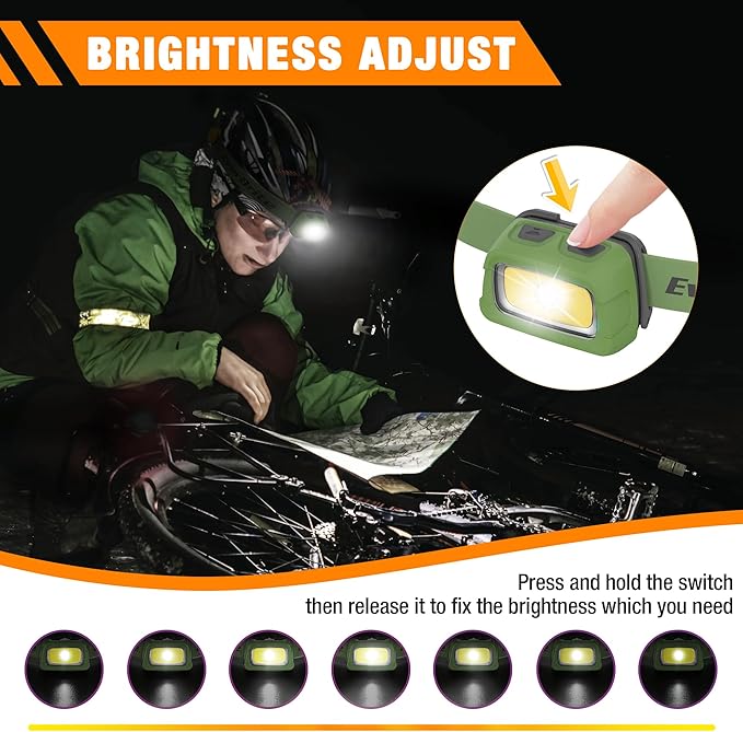 EverBrite Rechargeable Headlamp, 350 Lumens Headlamp with Red Light and Memory Function, 7 Modes Running Headlamp, Bright Headlamps for Camping, Fishing, Hunting, Night Vision