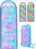 Kids Sleeping Bag for Kids Girls, 3 Season Warm Cool Weather Waterproof Lightweight Camping Sleeping Bag with Carry Bag for Indoor Outdoor Camping Hiking Traveling