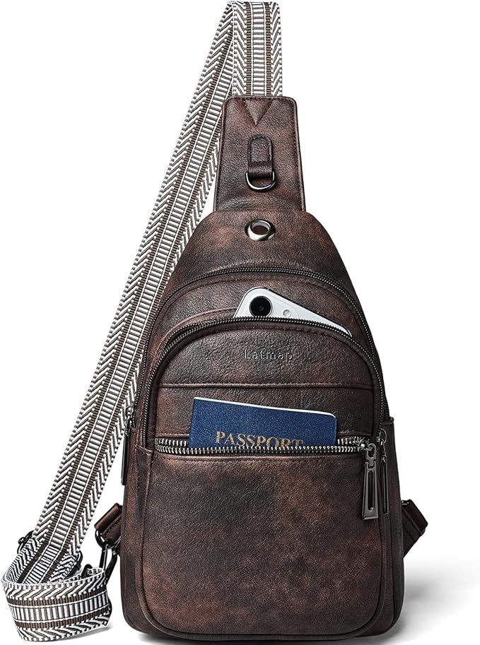 7L Sling Bag For Women Faux Leather Anti Theft Small Casual Daypack Backpack Fanny Pack Crossbody Chest Bags Purse Waterproof Coffee Color