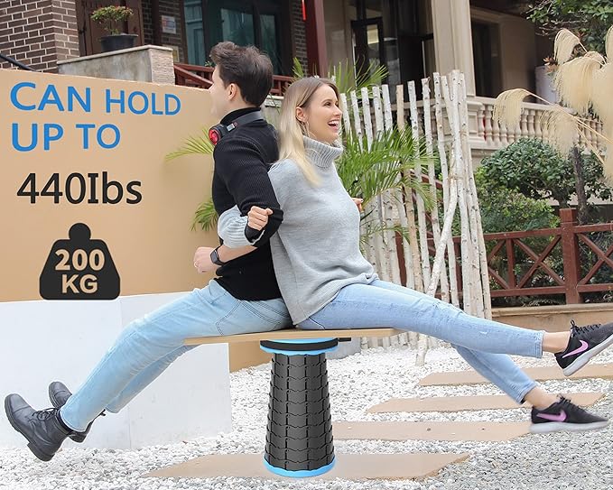 ALEVMOOM Camping Stool with Cushion,Portable Telescoping More Sturdy Capacity 440Ib,Retractable Collapsible Adjustable Folding Stool for Hiking Fishing Garden BBQ