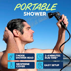 SUN NINJA Portable Shower, Camping Shower with 7 Mode Shower Head, Neoprene Cover Helps Keep Water Warm, High Pressure Hose, Easy to Carry