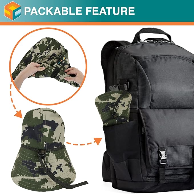 SUN CUBE Sun Hat for Men, Wide Brim Fishing Hat Neck Flap Cover Men, Women, Hiking, Camping, Sun Protection UV, Gardening