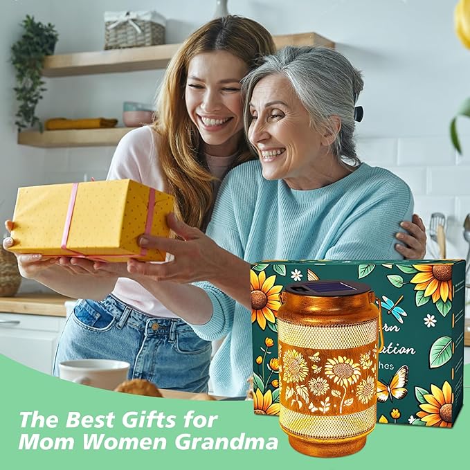 Sunflower Solar Lanterns Outdoor Waterproof Garden Decor, Birthday Mothers Day Gifts for Women Mom Grandma, Metal Sunflower Hanging Solar Lights for Outside Yard Patio Pathway Backyard Porch