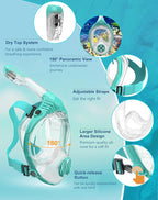 Full Face Snorkel Mask- Snorkeling Gear for Adults with Safe Dry Top Breathing System, Latest Foldable Panoramic View Snorkeling Mask for Men and Women, Anti Fog Anti Leak