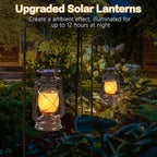 Solar Lanterns Outdoor Waterproof,2 Pack Bronze Vintage Lanterns with Dancing Flame Led Hanging Lights Decor,Lamps for Porch Garden Yard Pathway Camping