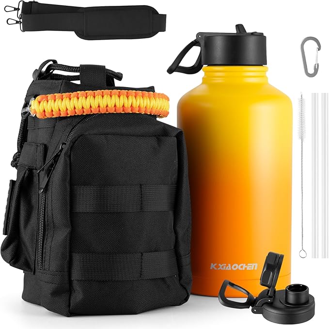 KXIAOCHEN Insulated Water Bottle, Stainless Steel Water Bottle, 2 Lids (Straw and Handle Lid),Wide Mouth Metal Water Bottles Keep Hot and Cold, Double Walled, Thermo Mug, Metal Canteen