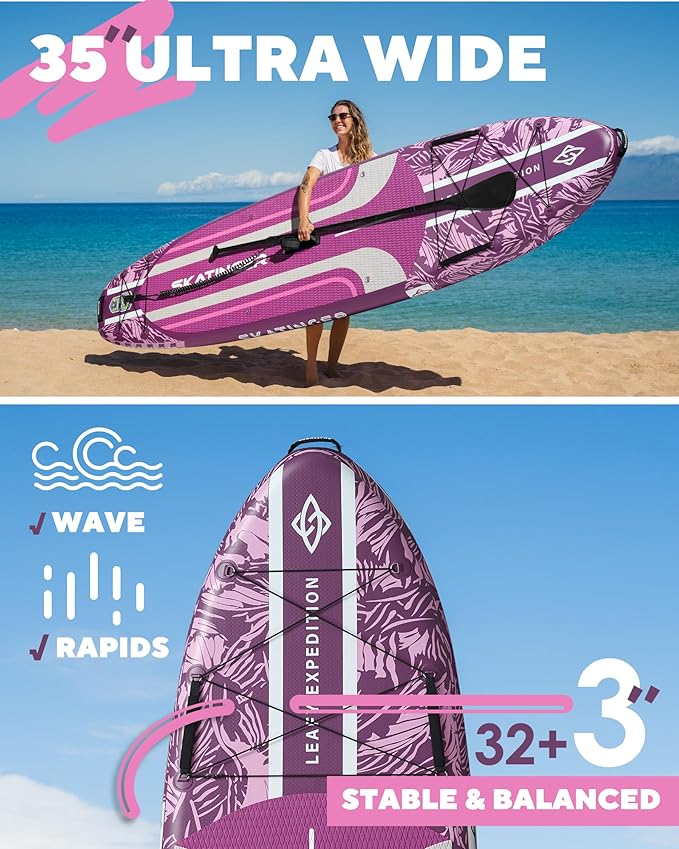 11'6×35" Super Wide Inflatable Paddle Board, Ultra Stable Stand Up Paddleboards for 450lb/3 People/Family/Big Size, Shoulder Strap, 5 Handles, 100L Backpack, All-Round Sup Board, US Fin