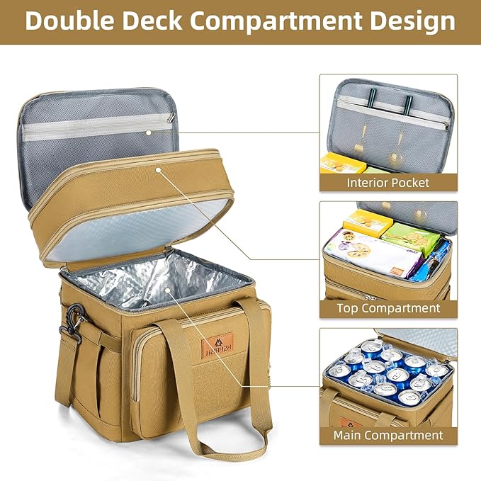 Tactical Lunch Bag, Large Expandable Lunch Box for Men, Durable Waterproof Leakproof Cooler Bag with Molle Webbing, for Adults/Work Outdoor Picnic Hiking Camping, 20 Can/15 L, Brown, HSHRISH