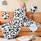 Cow Print Heated Electric Blanket Throw,50X60 Black Heating Blanket with 10 Heats Levels & 8 Hours Auto Off,Cute Cow Decor Stuff Soft Fleece Sherpa Blankets Warmer Gifts for Women Washable,ETL