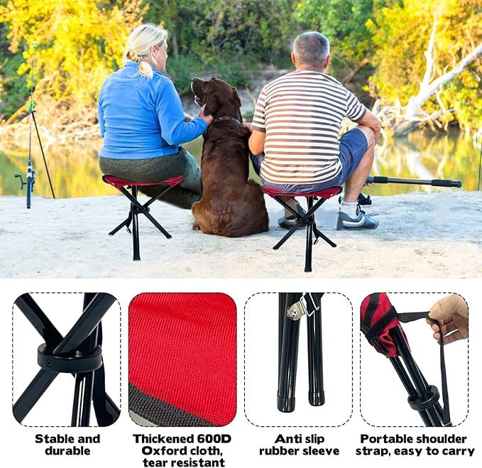 Travel Folding Camping Stool, Use Height 14.6" and Maximum Weight 300 lbs Outdoor Portable Tripod Seat Fishing Chair Seat for Camping Fishing Hiking Gardening and Beach Garden Painting (Red)