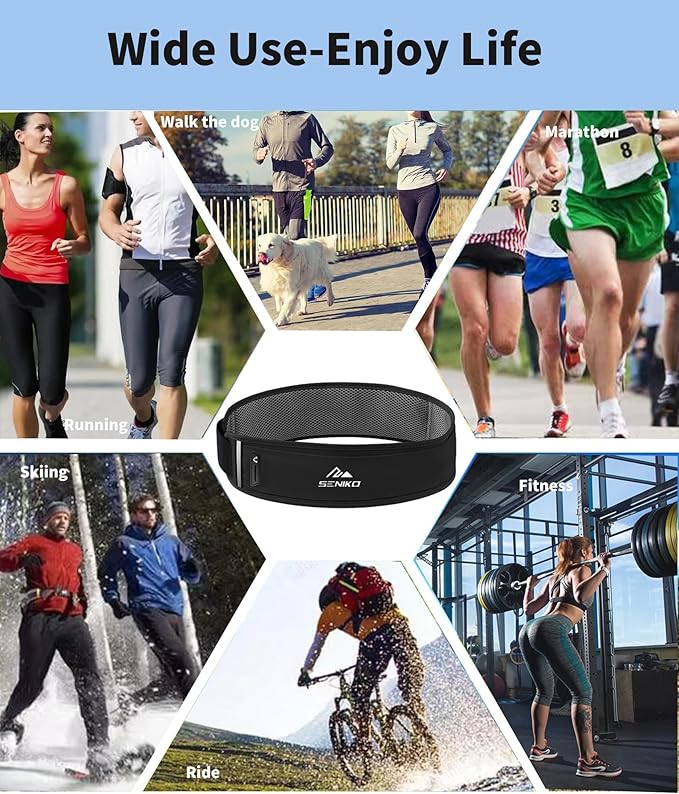 SENIKO Running Belt Hydration with Bottles,Fanny Pack Water Bottle Holder, Zipper Waist Pouch Fits Most phones,Zerobounce Design for Cycling Climbing Marathon (Watter Bottle Included)