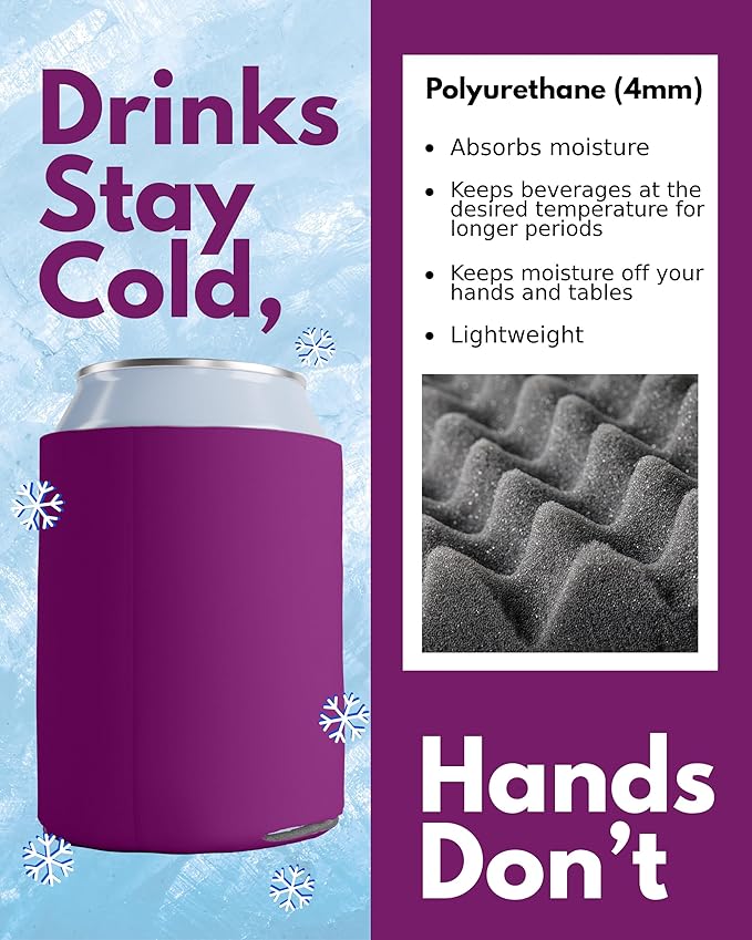 PartyPrints 200 Pack Fuchsia Blank Can Cooler Sleeves, Customizable Bulk Insulated Foam for Beer, Collapsible Plain Drink Holder, Cold Soda Insulator, 12oz Regular, 16oz Tall Cans
