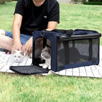 GAPZER Medium Cat Carrier Large Cat 15 lbs+ Soft Pet Carrier Small Puppy/Ventilated 2 Kittens Car Travel Bag Case/Comfy Big Maine Coons 25 Pounds/Soft-Sided Mesh Kitty Products Dark Blue