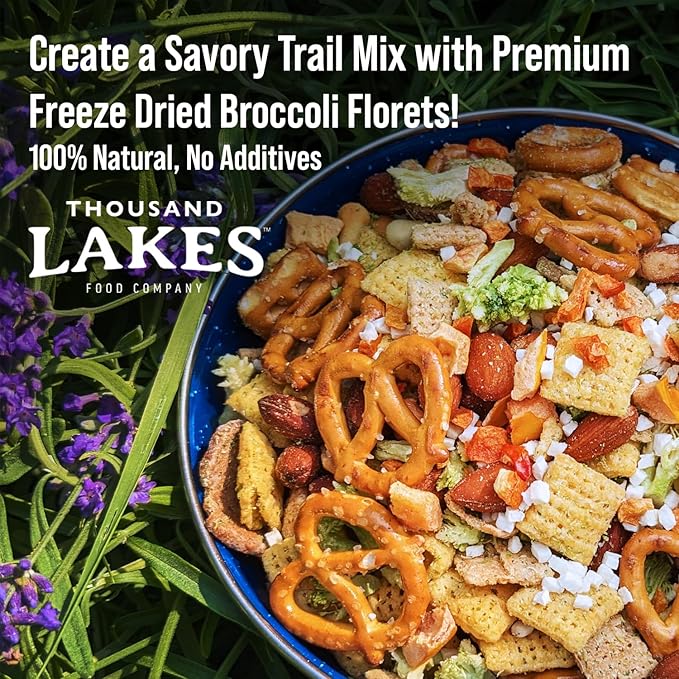 Thousand Lakes Freeze Dried Vegetables - Broccoli Florets 2-pack 1.2 ounces (2.4 ounces total) | 100% Florets - No Stems | No Salt Added
