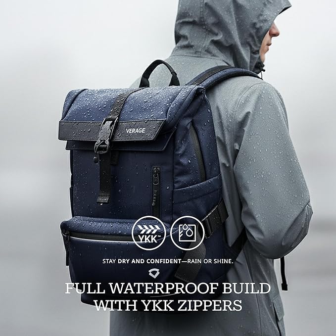 Verage Pulse 2-in-1 Roll Top Laptop Backpack 16″ with Detachable Everyday Sling Bag, Personal Item Size, Expandable Water-Resistant Travel Backpack for Airplane, Work & Daily Commute – Navy