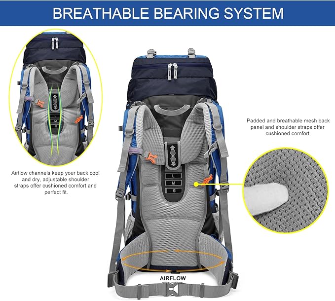 MOUNTAINTOP 80L Internal Frame Backpack for Man & Women Backpacking Hiking Backpack with Rain Cover